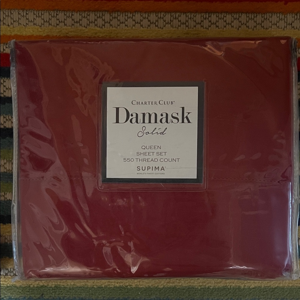 Charter Club Damask Solid Queen Sheet Set - Burgundy